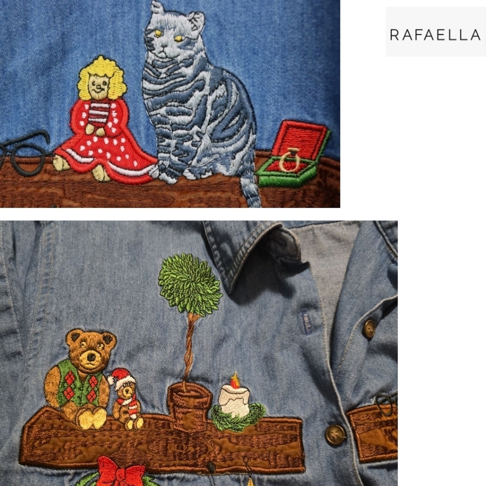 RAFAELLA Vintage Chambray Embroidered Christmas Denim Shirt Size Small - Picture 5 of 6